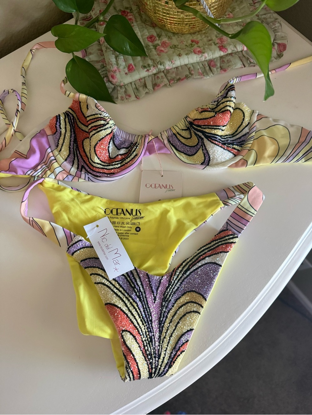 NWT Oceanus Yellow & Multicolor Sparkle Bikini Set - Women's Two-Piece